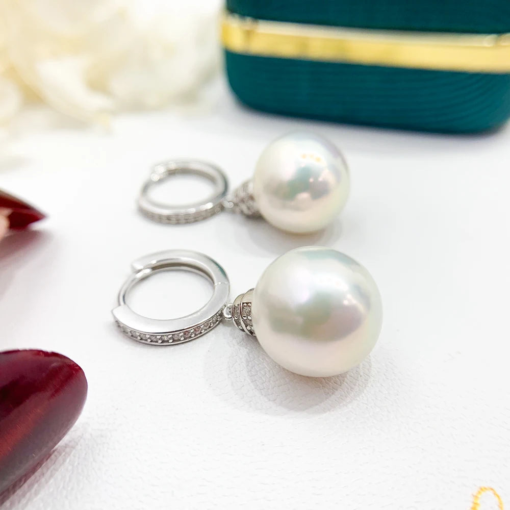 MeiBaPJ 10-11mm Big Natural Rice Pearls Fashion Drop Earrings 925 Silver Fine Wedding Jewelry for Women