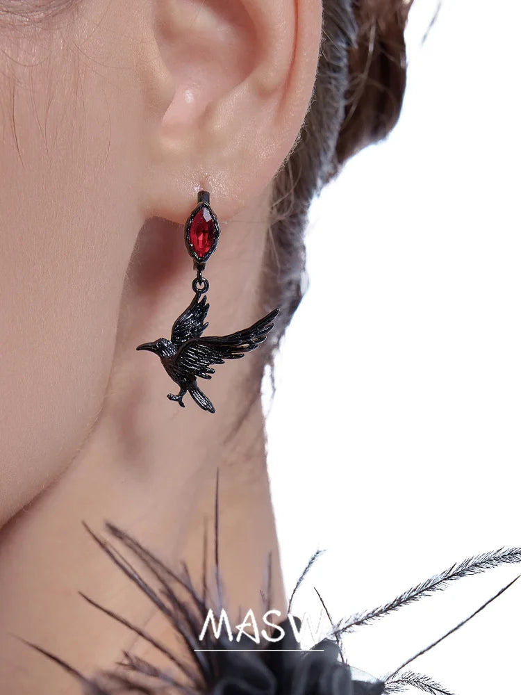 MASW Original Design Hiphop Cool Hot Girl Style Red Crystal Black Bird Drop Earrings For Women Party Gift Modern Jewelry