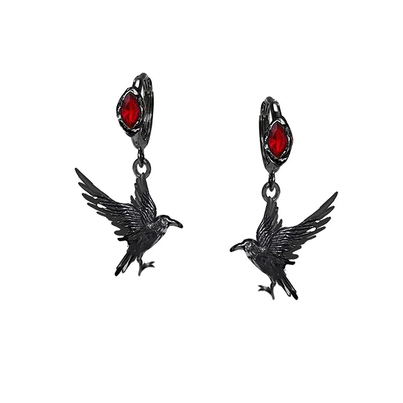MASW Original Design Hiphop Cool Hot Girl Style Red Crystal Black Bird Drop Earrings For Women Party Gift Modern Jewelry