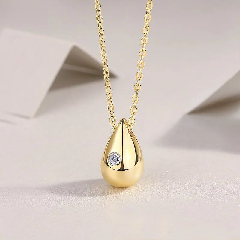 ZFSILVER S925 Sterling Silver Fashion Trendy Moissanite Gold Waterdrop Necklace For Women Wedding Charm Jewelry Match-all N14902