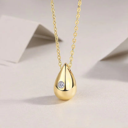 ZFSILVER S925 Sterling Silver Fashion Trendy Moissanite Gold Waterdrop Necklace For Women Wedding Charm Jewelry Match-all N14902