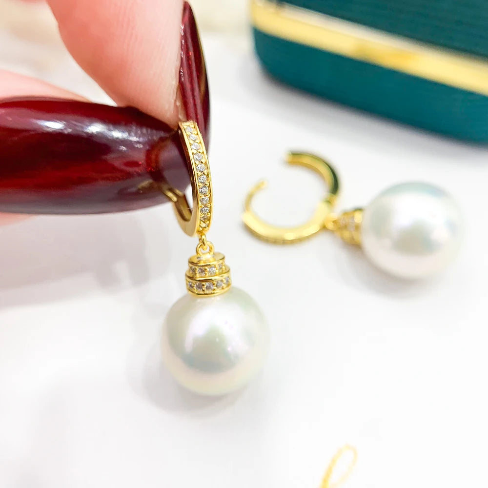 MeiBaPJ 10-11mm Big Natural Rice Pearls Fashion Drop Earrings 925 Silver Fine Wedding Jewelry for Women