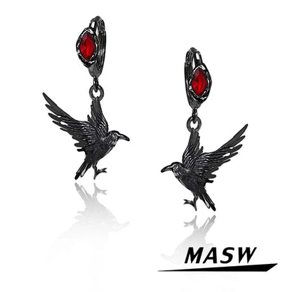 MASW Original Design Hiphop Cool Hot Girl Style Red Crystal Black Bird Drop Earrings For Women Party Gift Modern Jewelry