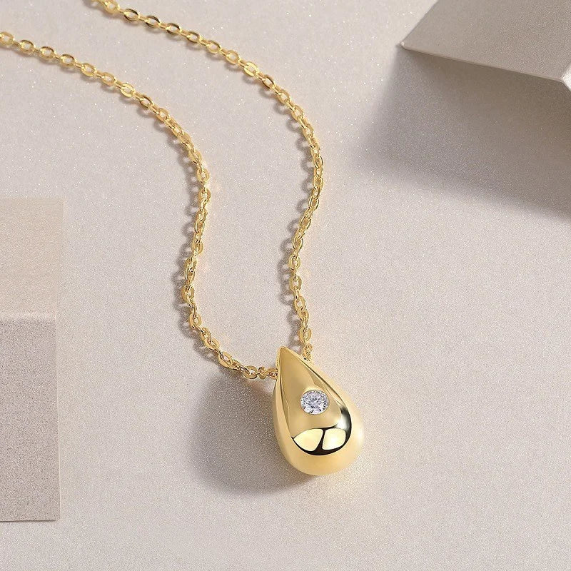 ZFSILVER S925 Sterling Silver Fashion Trendy Moissanite Gold Waterdrop Necklace For Women Wedding Charm Jewelry Match-all N14902