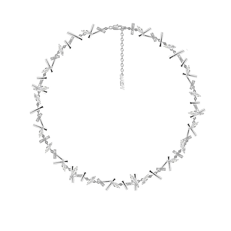 MASW Original Design Delicate Style One Layer Metallic Silver Plated Zircon Necklace For Women Girl Gift Fashion Jewelry